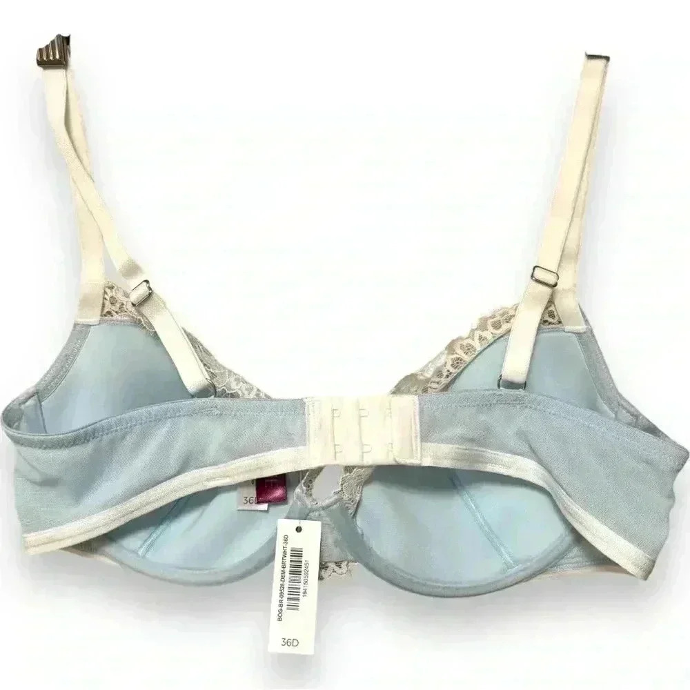 Adore Me NWT 36D Baby Blue and White Lace Evelyn Unlined Demi Bra Natural Shape - Picture 9 of 11